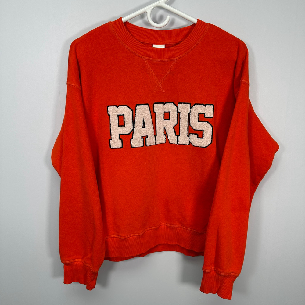 H&M Orange Red PARIS Crew neck‎ Sweater Small - Picture 2 of 6